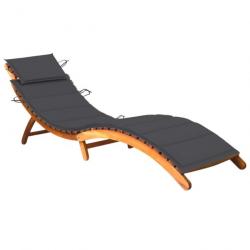 Transat chaise longue bain de soleil lit de jardin terrasse meuble d'extérieur avec coussin bois d'