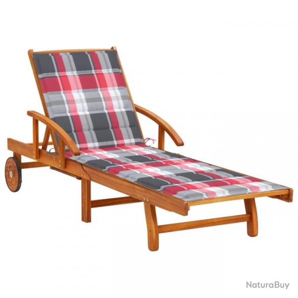 Transat chaise longue bain de soleil lit de jardin terrasse meuble d'extrieur avec coussin bois d'