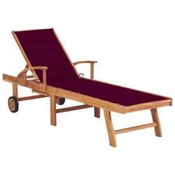 Transat chaise longue bain de soleil lit de jardin terrasse meuble d'extérieur avec coussin rouge b