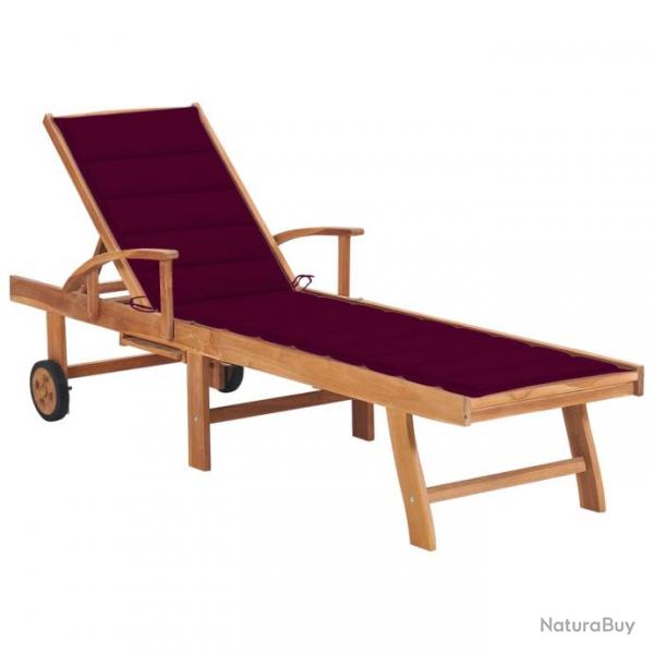 Transat chaise longue bain de soleil lit de jardin terrasse meuble d'extrieur avec coussin rouge b