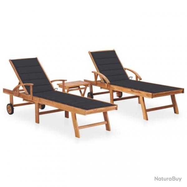 Lot de 2 transats chaise longue bain de soleil lit de jardin terrasse meuble d'extrieur avec table