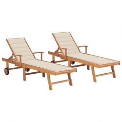 Lot de 2 transats chaise longue bain de soleil lit de jardin terrasse meuble d'extérieur avec couss