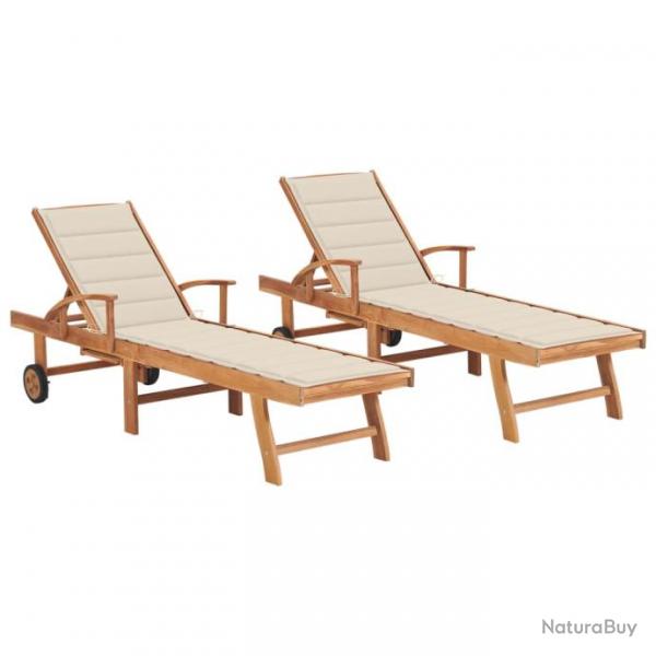 Lot de 2 transats chaise longue bain de soleil lit de jardin terrasse meuble d'extrieur avec couss