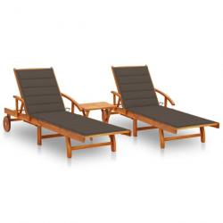 Lot de 2 transats chaise longue bain de soleil lit de jardin terrasse meuble d'extérieur avec table