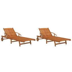 Lot de 2 transats chaise longue bain de soleil lit de jardin terrasse meuble d'extérieur bois d'aca
