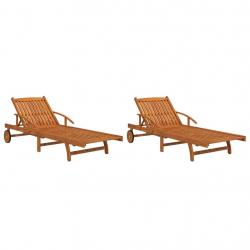 Lot de 2 transats chaise longue bain de soleil lit de jardin terrasse meuble d'extérieur bois d'aca