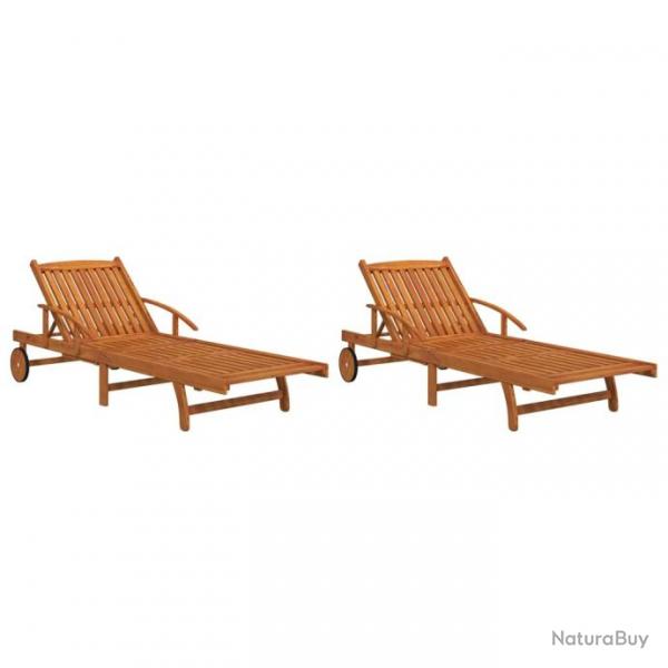 Lot de 2 transats chaise longue bain de soleil lit de jardin terrasse meuble d'extrieur bois d'aca