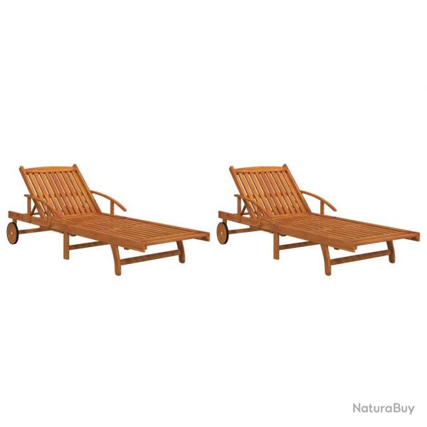 Lot de 2 transats chaise longue bain de soleil lit de jardin terrasse meuble d'extrieur bois d'aca