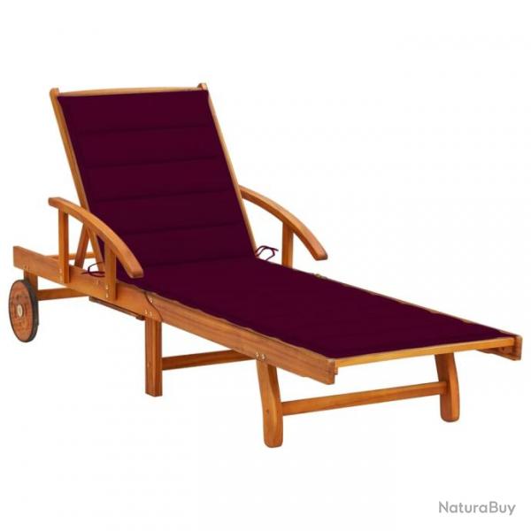 Transat chaise longue bain de soleil lit de jardin terrasse meuble d'extrieur avec coussin bois d'