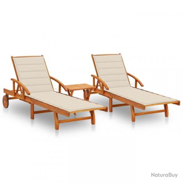 Lot de 2 transats chaise longue bain de soleil lit de jardin terrasse meuble d'extrieur avec table