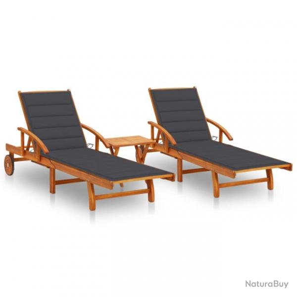 Lot de 2 transats chaise longue bain de soleil lit de jardin terrasse meuble d'extrieur avec table