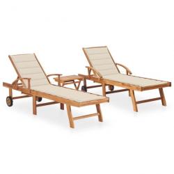 Lot de 2 transats chaise longue bain de soleil lit de jardin terrasse meuble d'extérieur avec table