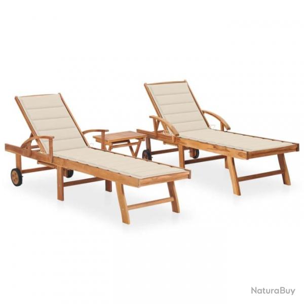 Lot de 2 transats chaise longue bain de soleil lit de jardin terrasse meuble d'extrieur avec table