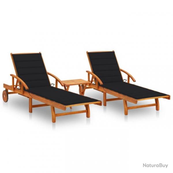 Lot de 2 transats chaise longue bain de soleil lit de jardin terrasse meuble d'extrieur avec table