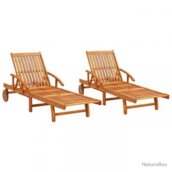 Lot de 2 transats chaise longue bain de soleil lit de jardin terrasse meuble d'extrieur bois d'aca
