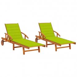 Lot de 2 transats chaise longue bain de soleil lit de jardin terrasse meuble d'extérieur avec couss