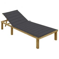 Transat chaise longue bain de soleil lit de jardin terrasse meuble d'extérieur avec coussin anthrac