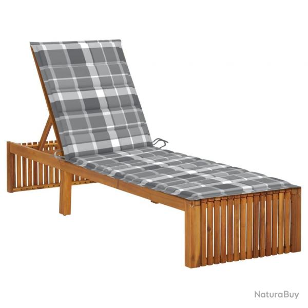 Transat chaise longue bain de soleil lit de jardin terrasse meuble d'extrieur avec coussin bois d'