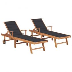 Lot de 2 transats chaise longue bain de soleil lit de jardin terrasse meuble d'extérieur avec couss