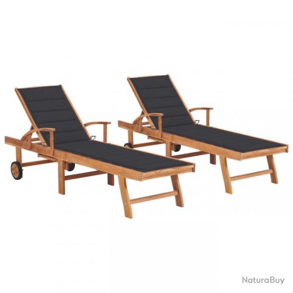 Lot de 2 transats chaise longue bain de soleil lit de jardin terrasse meuble d'extrieur avec couss