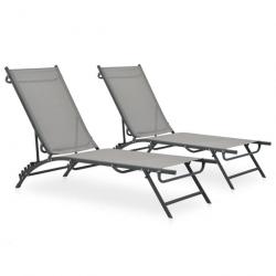 Lot de 2 transats chaise longue bain de soleil lit de jardin terrasse meuble d'extérieur textilène