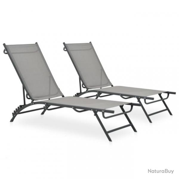 Lot de 2 transats chaise longue bain de soleil lit de jardin terrasse meuble d'extrieur textilne