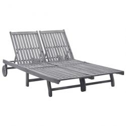 Transat chaise longue bain de soleil lit de jardin terrasse meuble d'extérieur 2 places bois d'acac