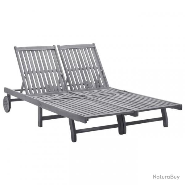 Transat chaise longue bain de soleil lit de jardin terrasse meuble d'extrieur 2 places bois d'acac
