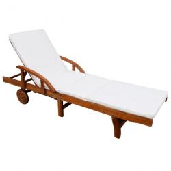 Transat chaise longue bain de soleil lit de jardin terrasse meuble d'extérieur avec coussin bois d'