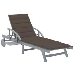 Transat chaise longue bain de soleil lit de jardin terrasse meuble d'extérieur avec coussin bois d'