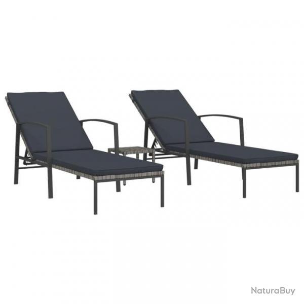 Lot de 2 transats chaise longue bain de soleil lit de jardin terrasse meuble d'extrieur avec table