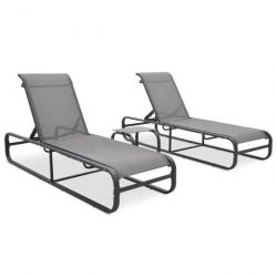 Lot de 2 transats chaise longue bain de soleil lit de jardin terrasse meuble d'extérieur avec table