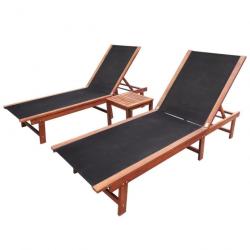 Lot de 2 transats chaise longue bain de soleil lit de jardin terrasse meuble d'extérieur et table b