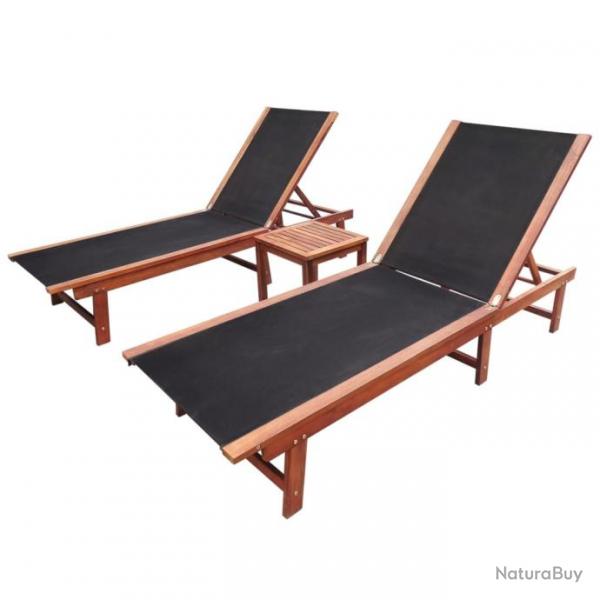 Lot de 2 transats chaise longue bain de soleil lit de jardin terrasse meuble d'extrieur et table b