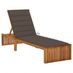 Transat chaise longue bain de soleil lit de jardin terrasse meuble d'extérieur avec coussin bois d'