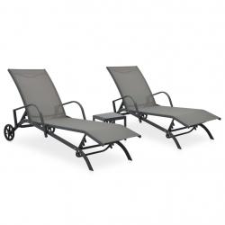 Lot de 2 transats chaise longue bain de soleil lit de jardin terrasse meuble d'extérieur avec table