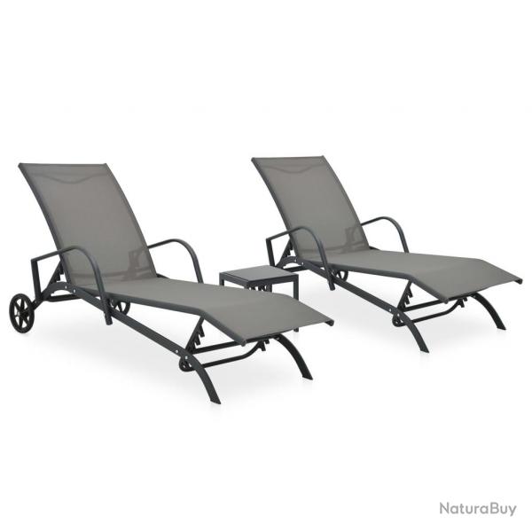 Lot de 2 transats chaise longue bain de soleil lit de jardin terrasse meuble d'extrieur avec table