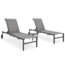 Lot de 2 transats chaise longue bain de soleil lit de jardin terrasse meuble d'extérieur avec table