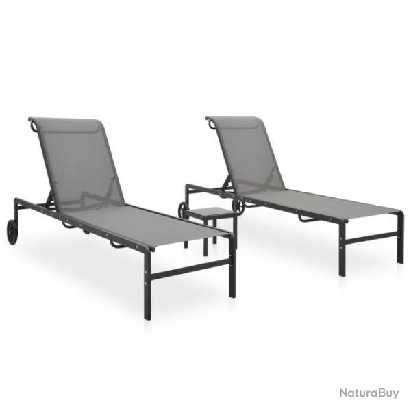 Lot de 2 transats chaise longue bain de soleil lit de jardin terrasse meuble d'extrieur avec table