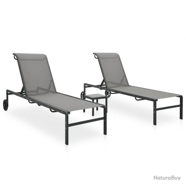 Lot de 2 transats chaise longue bain de soleil lit de jardin terrasse meuble d'extrieur avec table