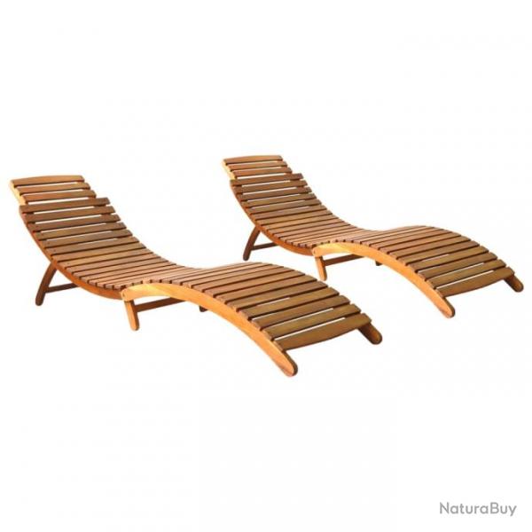 Lot de 2 transats chaise longue bain de soleil lit de jardin terrasse meuble d'extrieur bois d'aca