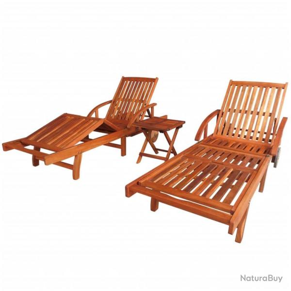 Lot de 2 transats chaise longue bain de soleil lit de jardin terrasse meuble d'extrieur avec table