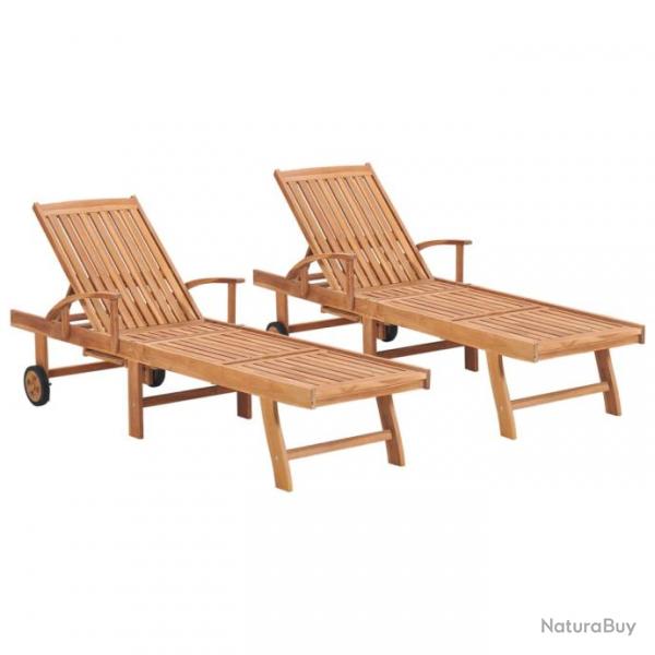 Lot de 2 transats chaise longue bain de soleil lit de jardin terrasse meuble d'extrieur bois de te