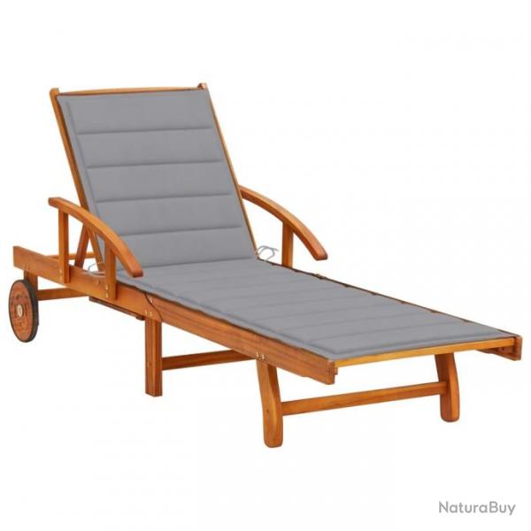 Transat chaise longue bain de soleil lit de jardin terrasse meuble d'extrieur avec coussin bois d'