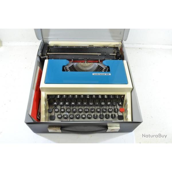 Machine  crire vintage Underwood 315 typewriter. Fonctionnelle. Dco bureau bleu ancien ancienne