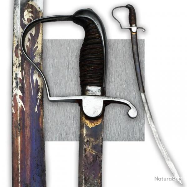 RARISSIME & LUXUEUX SABRE DE CAVALERIE PRUSSIEN, LAME BLEUE ET OR, MILIEU XIX, ORIGINAL