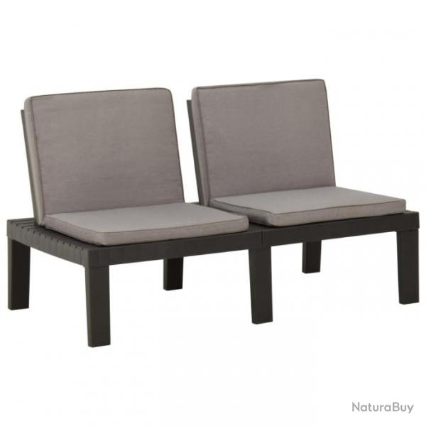 Banc de jardin meuble de patio d'extrieur terrasse de salon de jardin avec coussin plastique gris