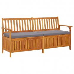 Banc de jardin meuble de patio d'extérieur terrasse de rangement avec coussin 170 cm bois d'acacia
