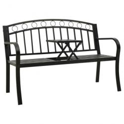 Banc de jardin meuble de patio d'extérieur terrasse avec une table 125 cm acier noir 02_0011645