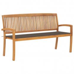 Banc de jardin meuble de patio d'extérieur terrasse empilable et coussin 159 cm bois de teck massif